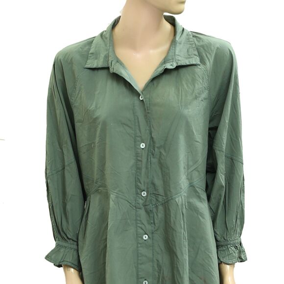 Free People Hannah Poplin Mini Dress Balloon Sleeve Ruffle Buttondown M 280083 - Picture 5 of 9